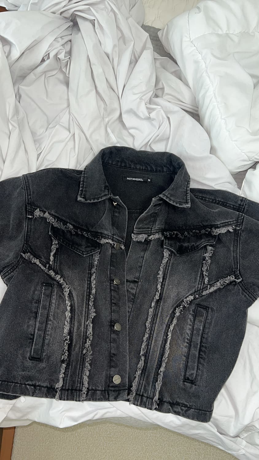 낫포너드 Cut Off Crop Denim Jacket - Black M 상품이미지2