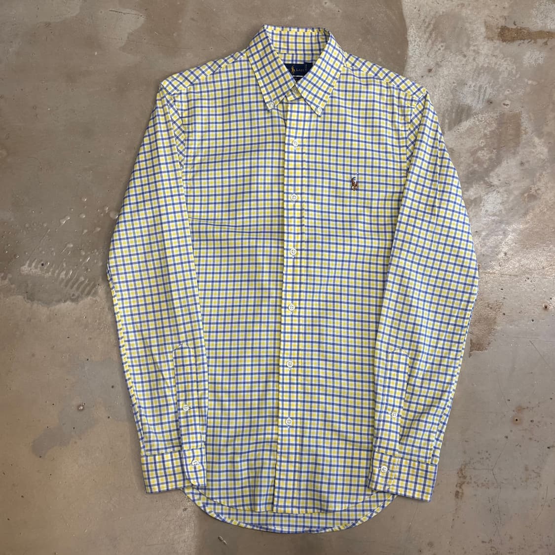 XS 새상품 폴로랄프로렌 슬림핏 스트레치 옥스포드 옐로우 체크셔츠 상품이미지2