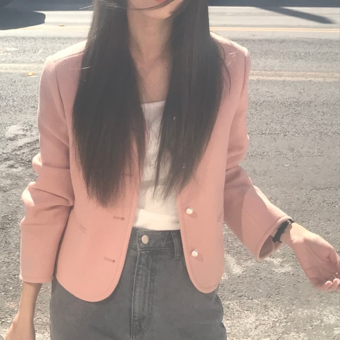 (새상품) 제이투유 펄블레어 트위드 자켓 코랄핑크 상품이미지4