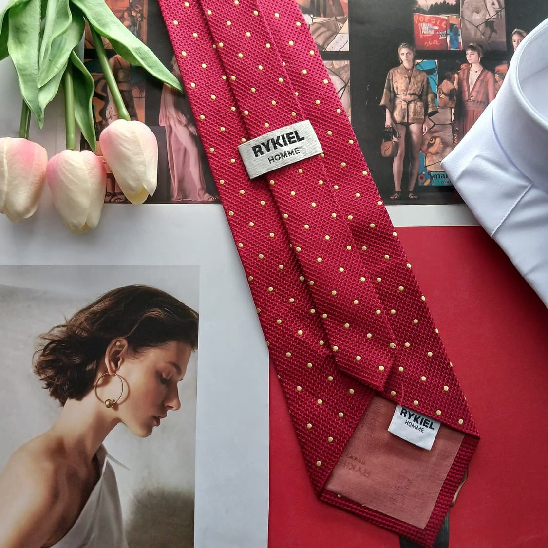 소니아 리키엘 옴므 실크 레드 도트 넥타이 9.3cm A등급 A18405 상품이미지4