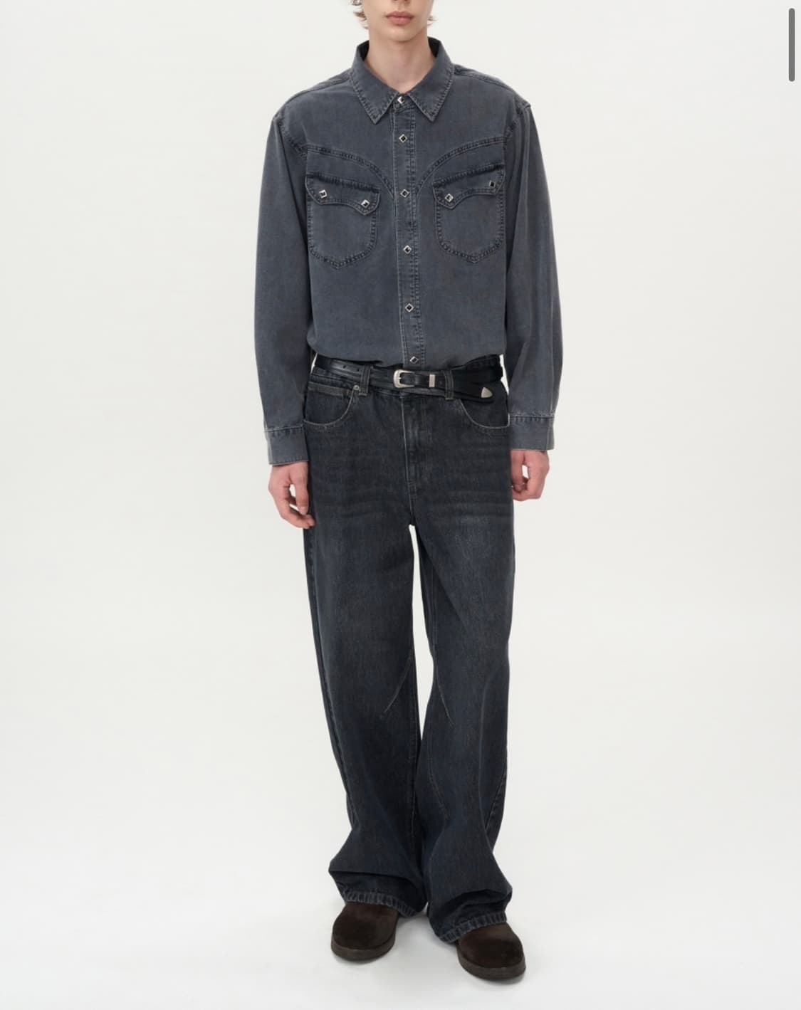 인사일런스 워시드 데님 웨스턴 셔츠 WASHED GREY L사이즈 상품이미지3