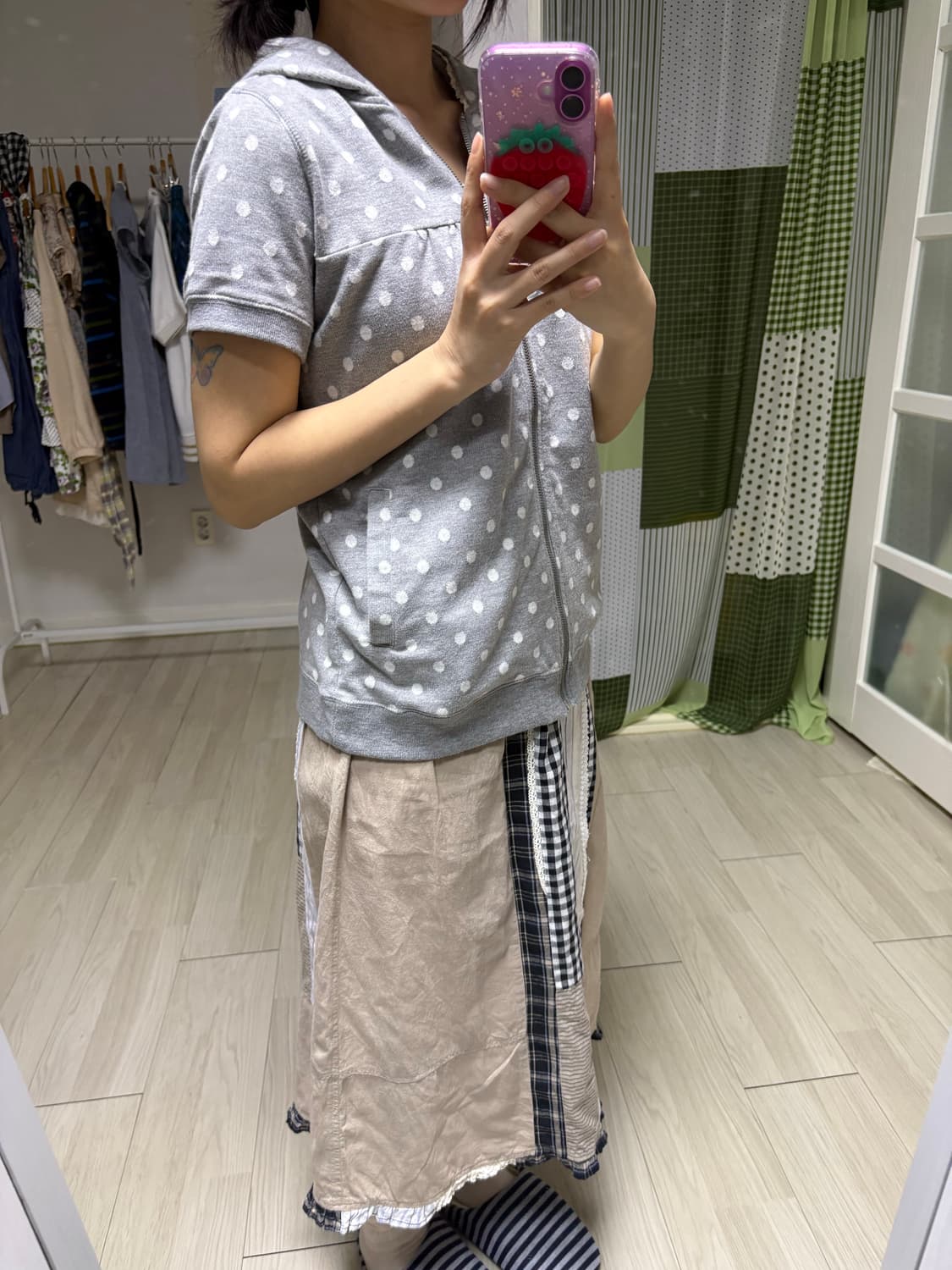 그레이 도트 반소매 후드집업 상품이미지9