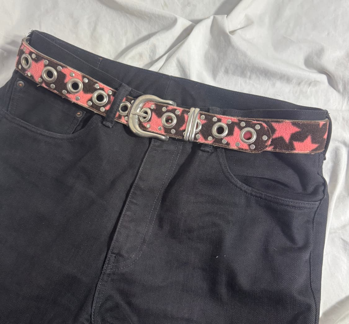 빈티지 핑크 스타 패턴 스터드 레더 벨트 y2k 펑크 키치 상품이미지2