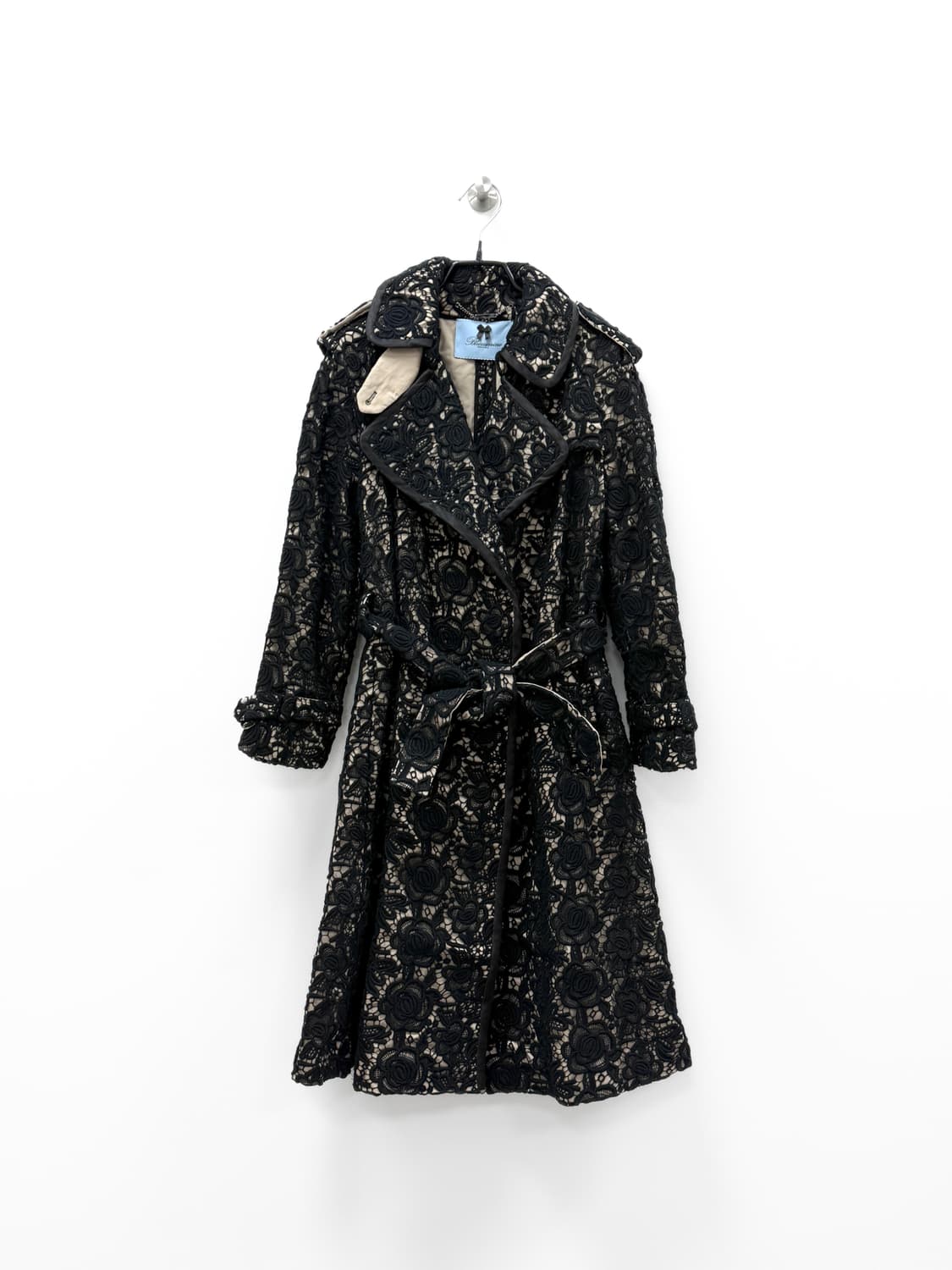 블루마린 로즈 레이스 실크 라이닝 트렌치 코트 상품이미지1