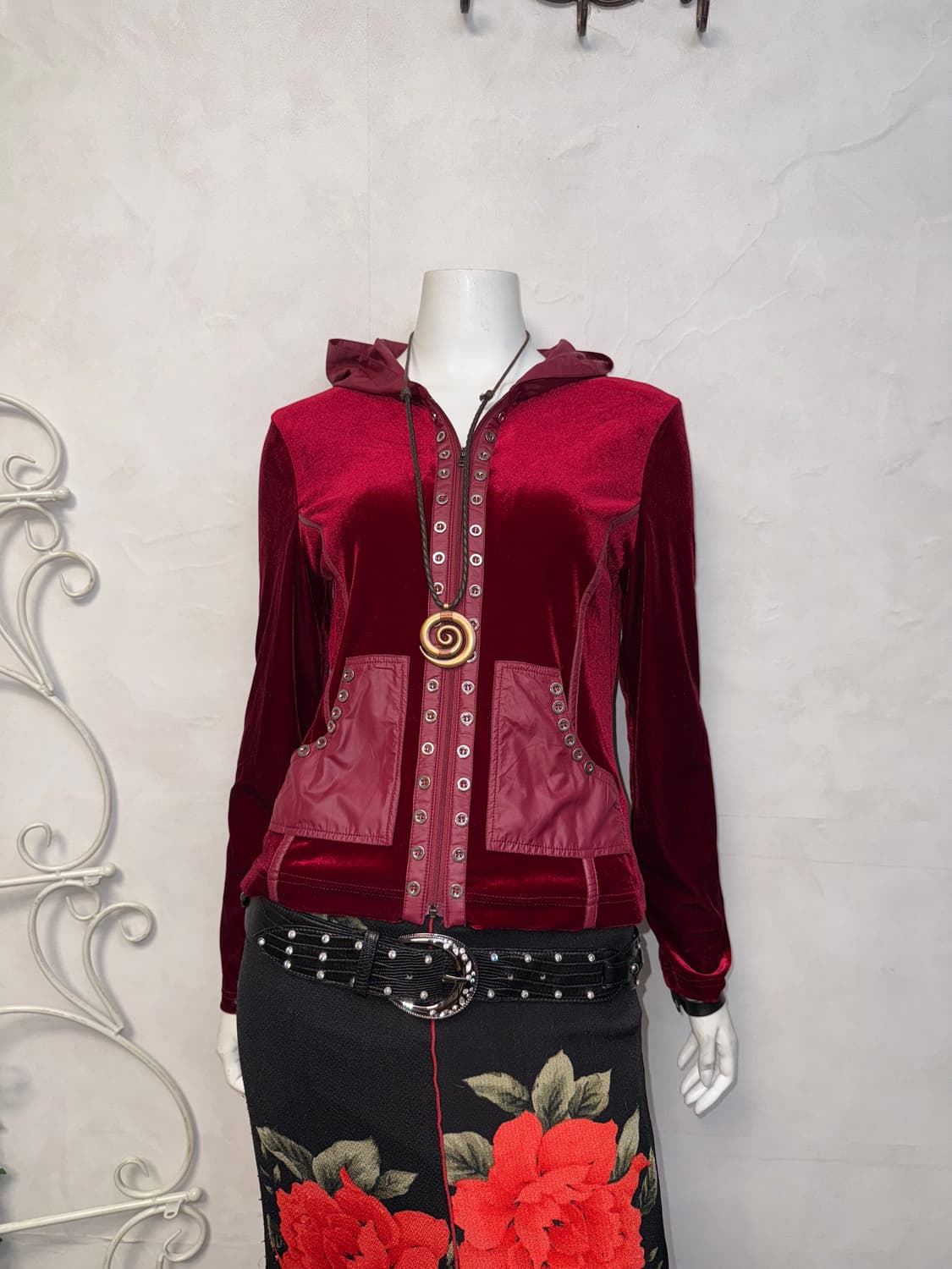 Red velvet button detail hood zipup 상품이미지2