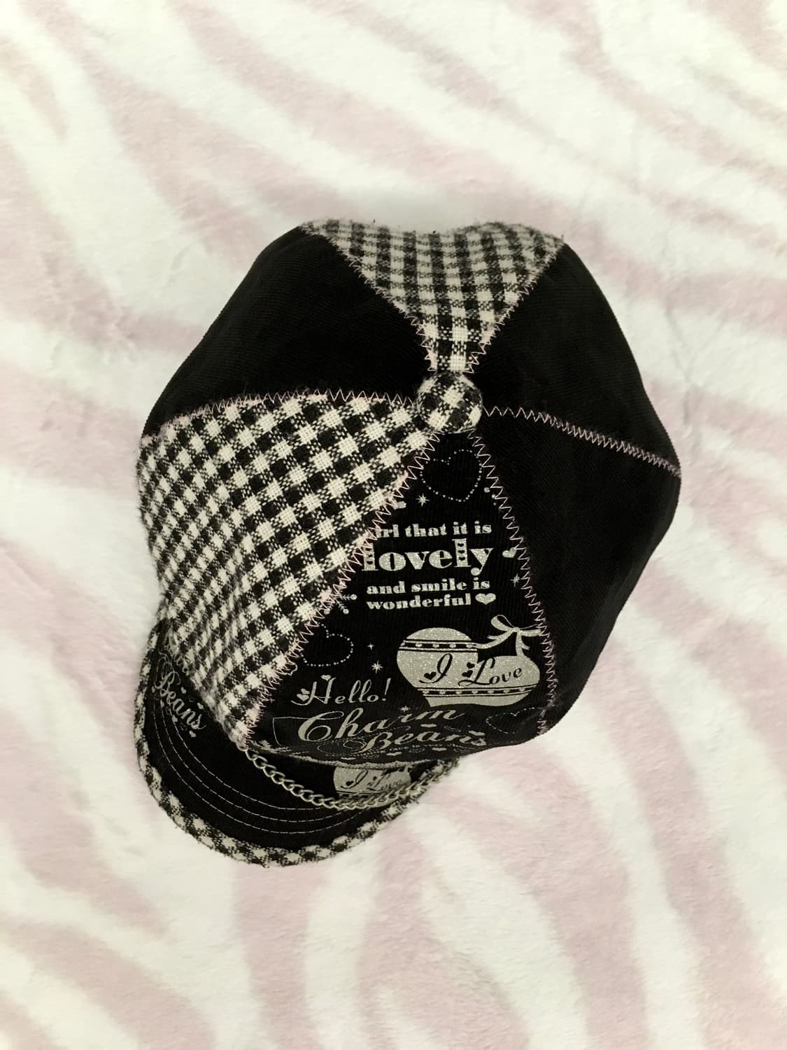 헤이세이 블랙 체크 실버 하트 체인 캡모자 볼캡 갸루 조지후쿠 핀터레스트 상품이미지4