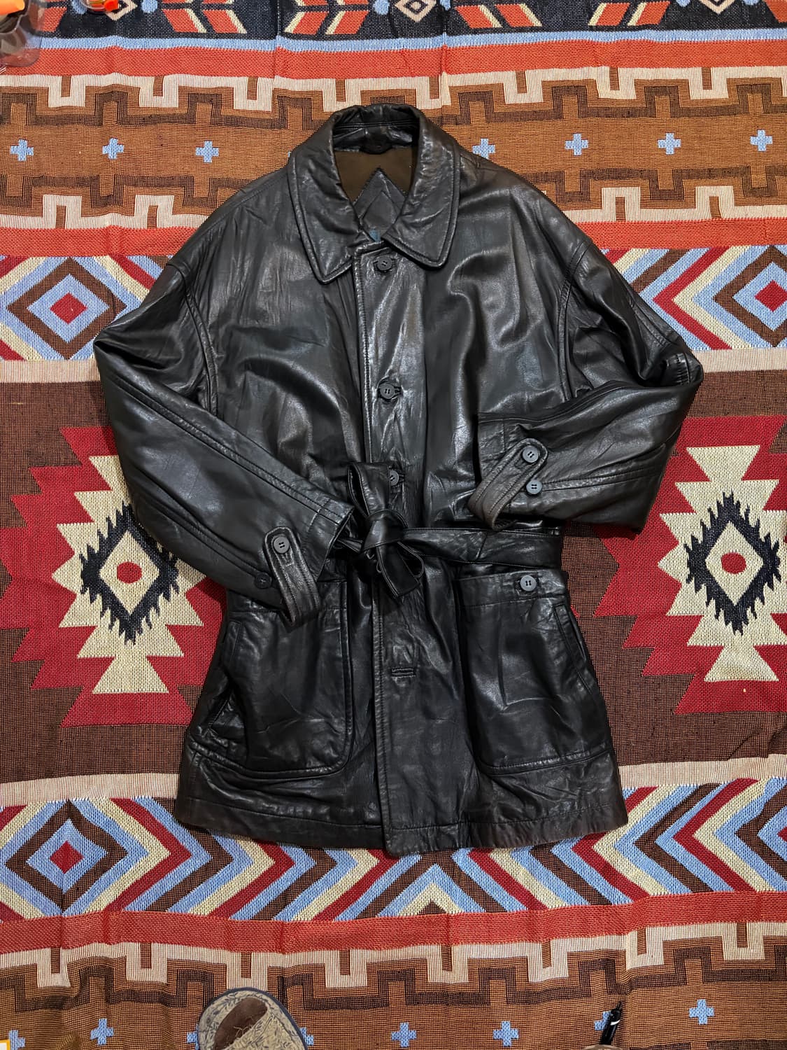 (100-105) 빈티지 카우하이드 벨티드 코트 상품이미지1