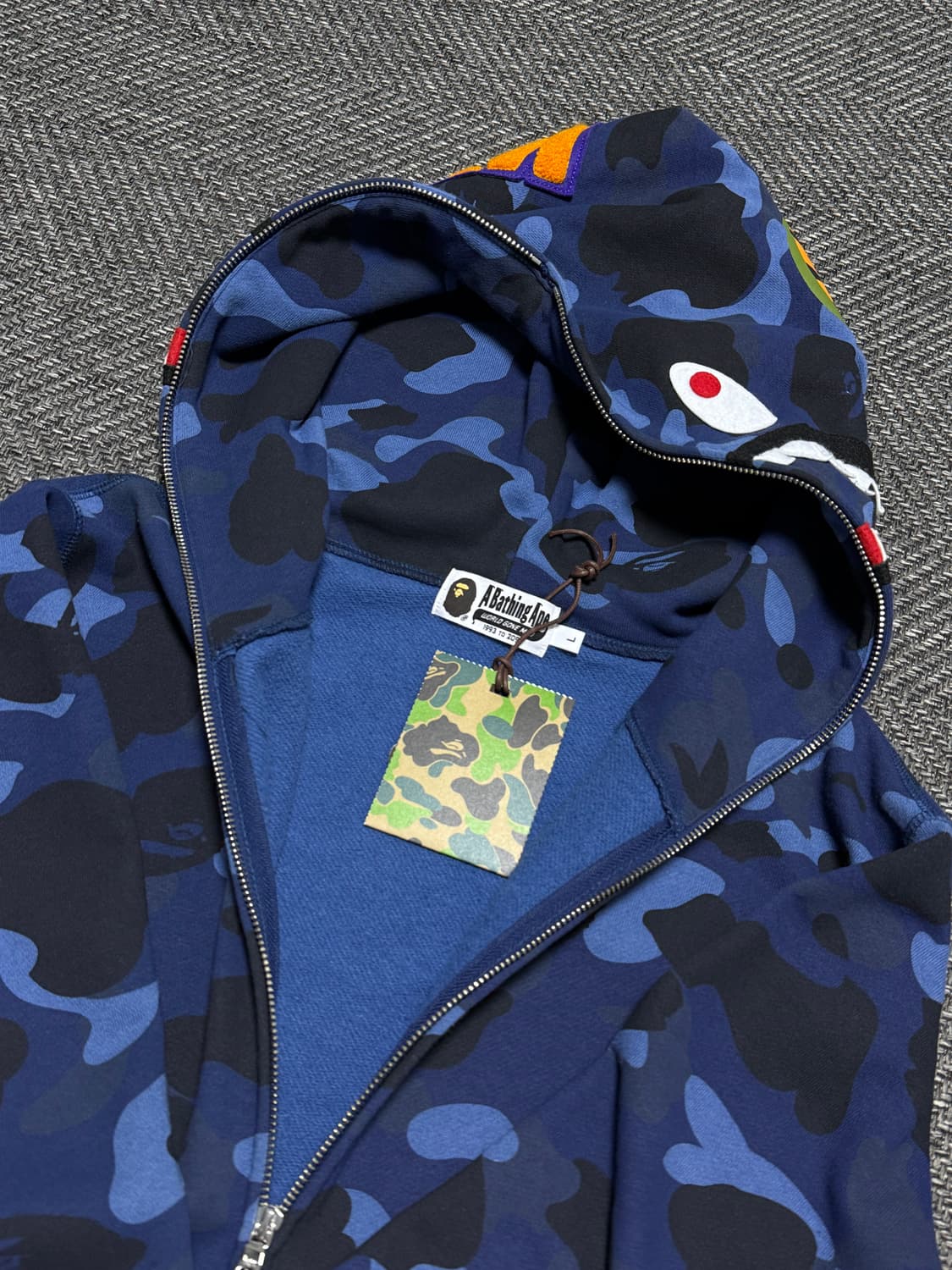 베이프 카모 샤크 네이비 후드집업 L 상품이미지4