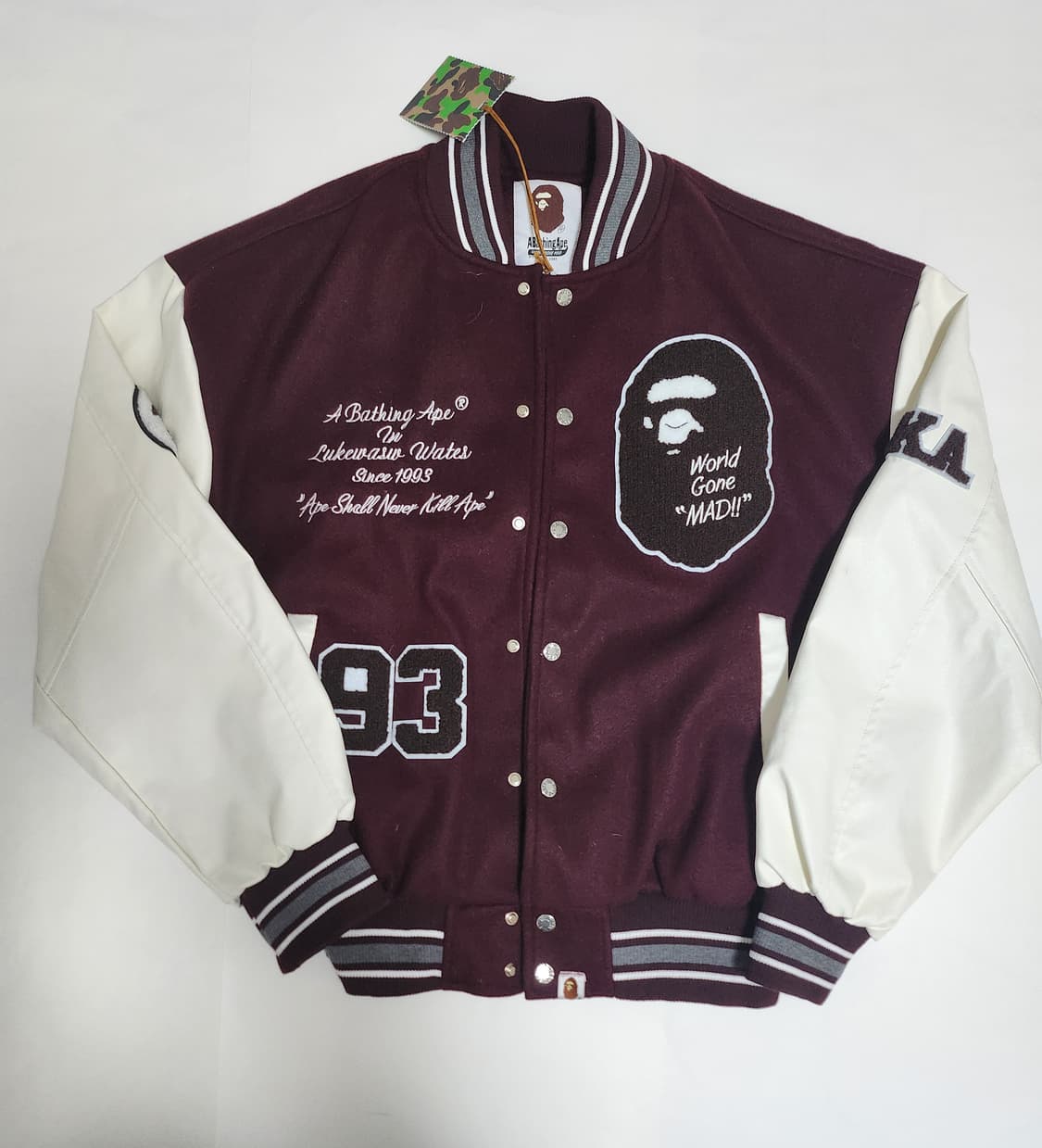 베이프 바시티 자켓 버건디 화이트 상품이미지1
