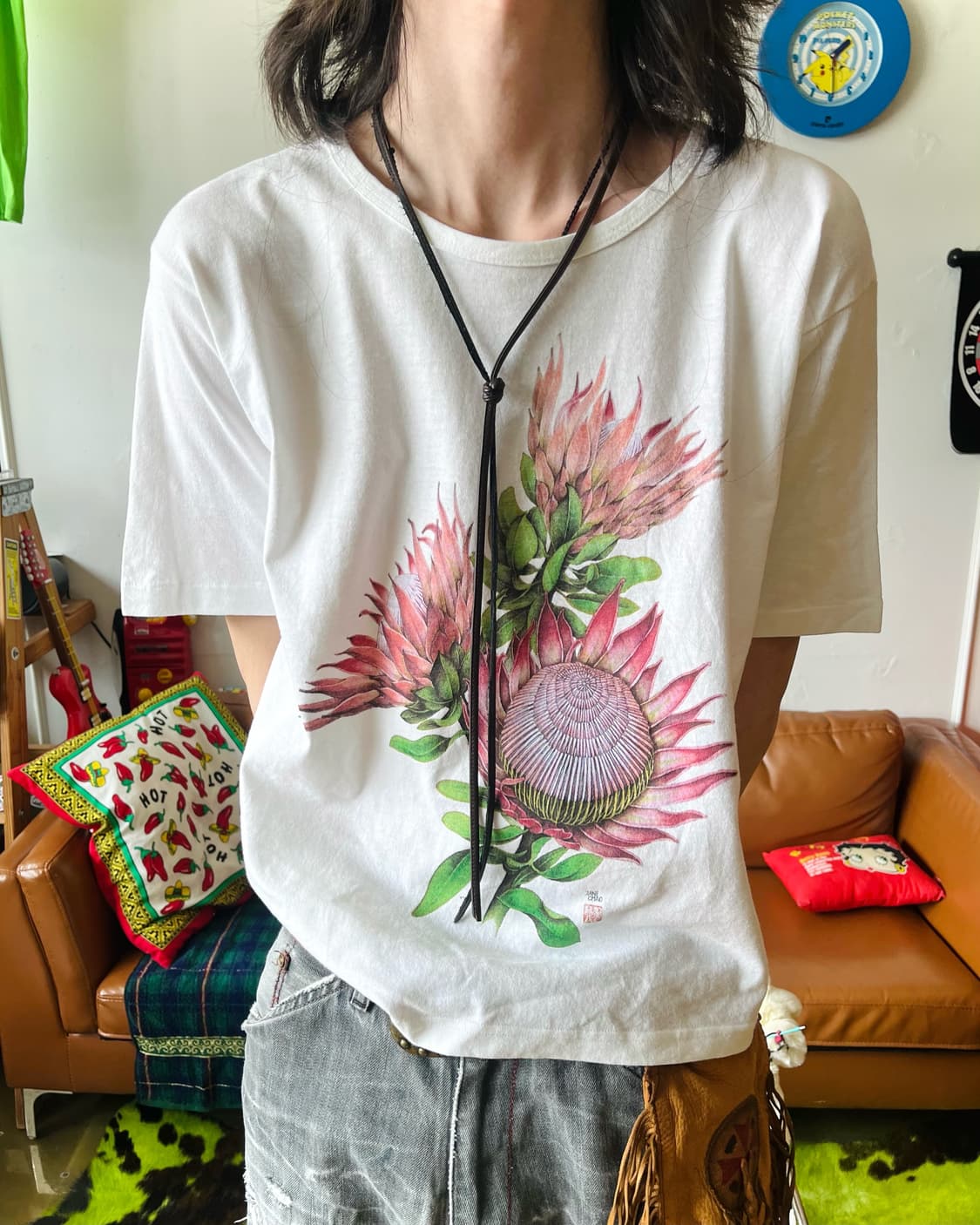 1990s JANE CHAO Floral Art 1/2 T-Shirt 상품이미지2