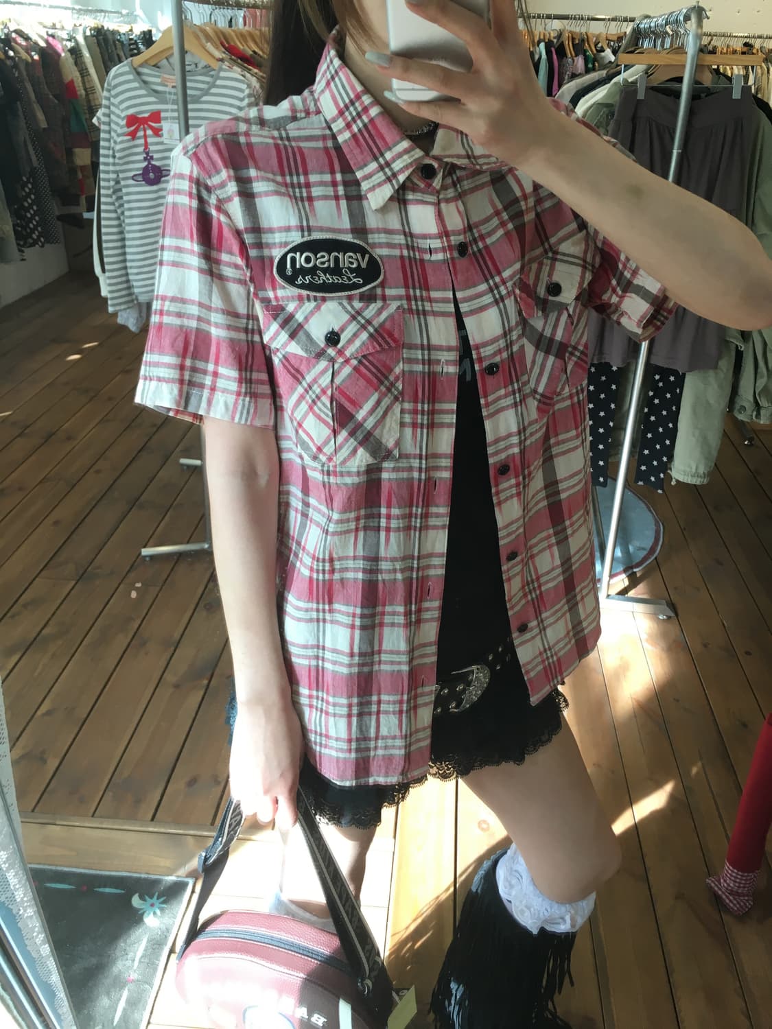 밴슨 핑크 스컬 반팔셔츠 상품이미지5