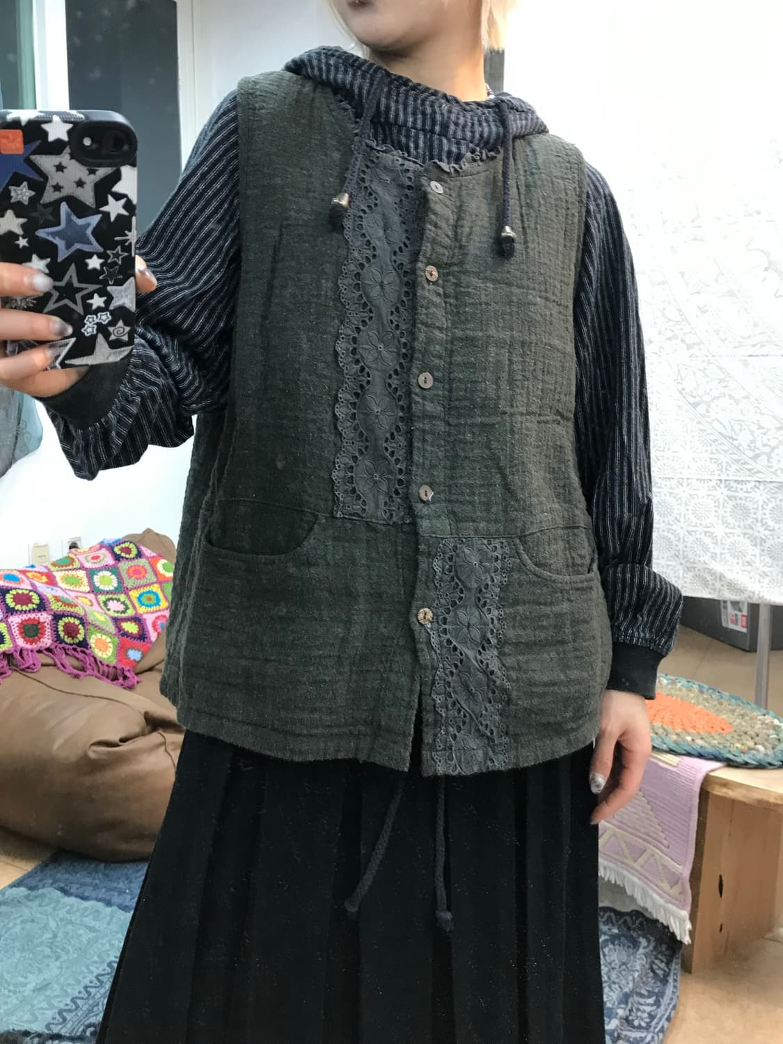 빈티지 여성 레이스 디테일 베스트 자켓  상품이미지1