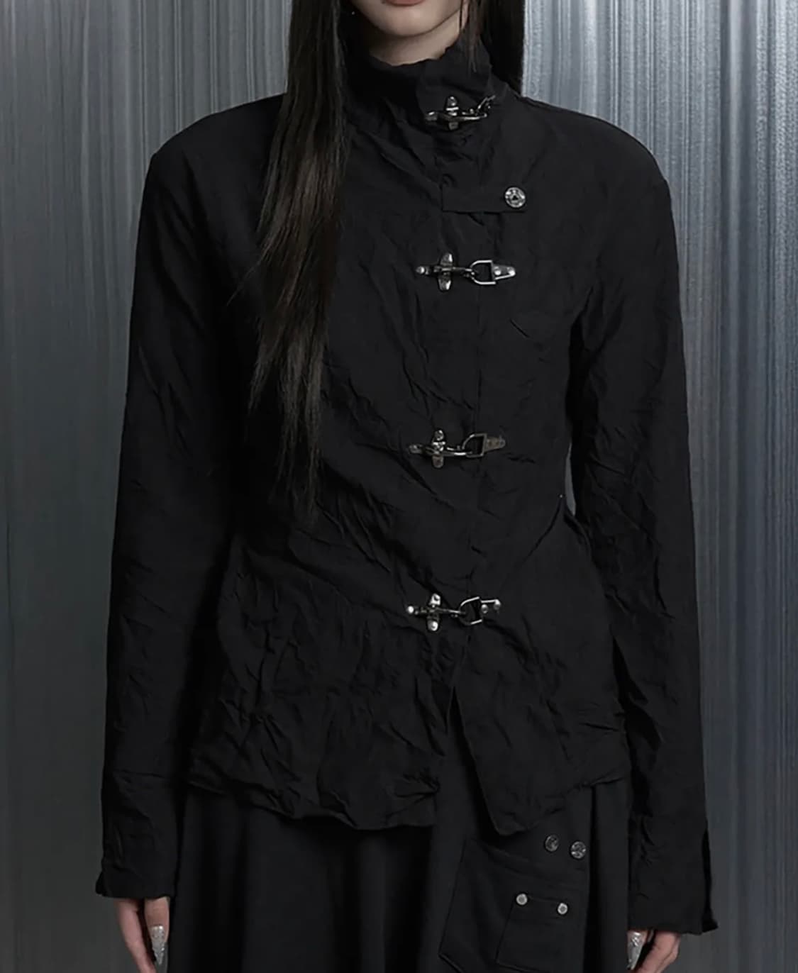 에트오소메 크링클 텍스처 훅 자켓 블랙 1사이즈 상품이미지1