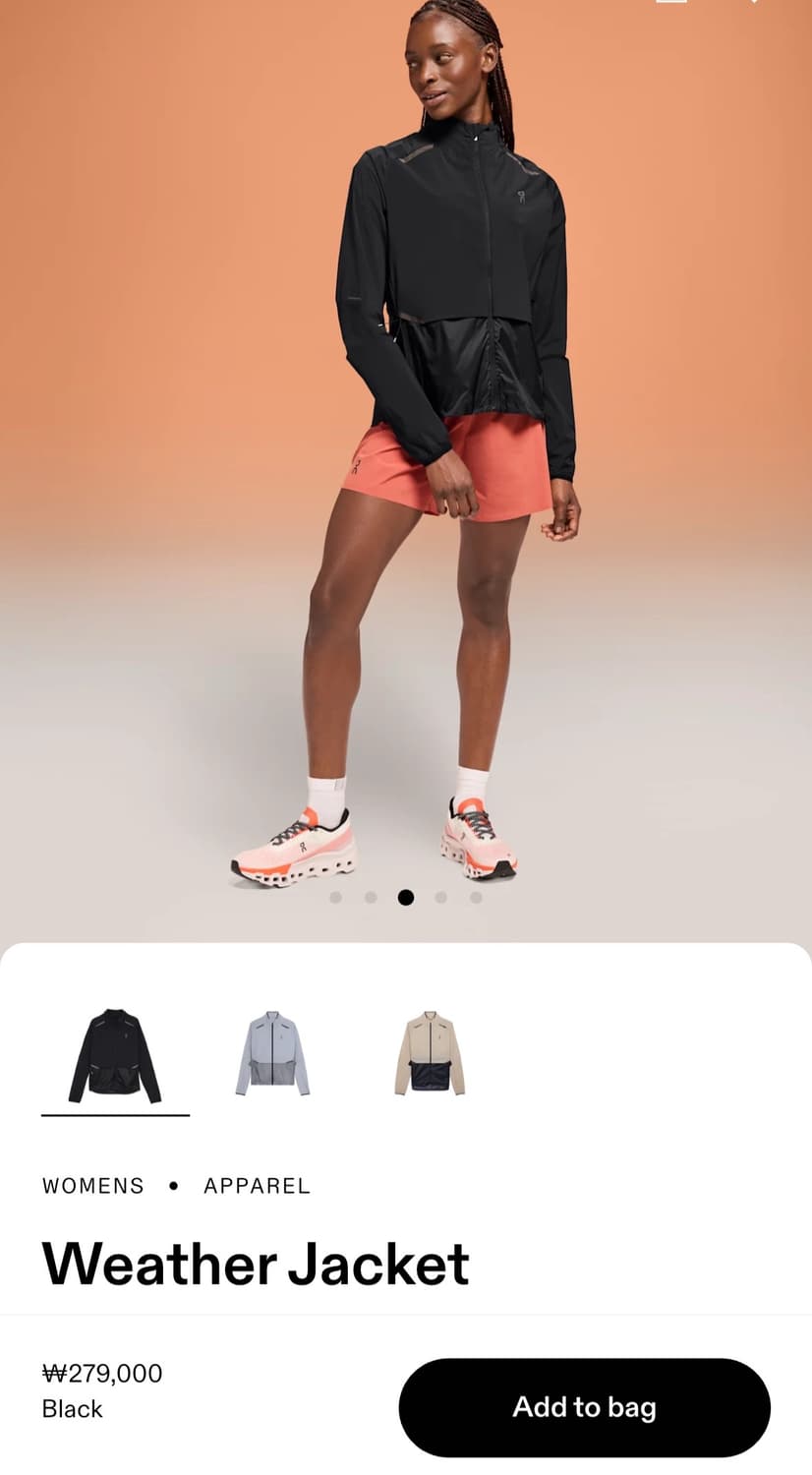 On Running 온러닝 웨더자켓 여성, S 블랙 상품이미지1