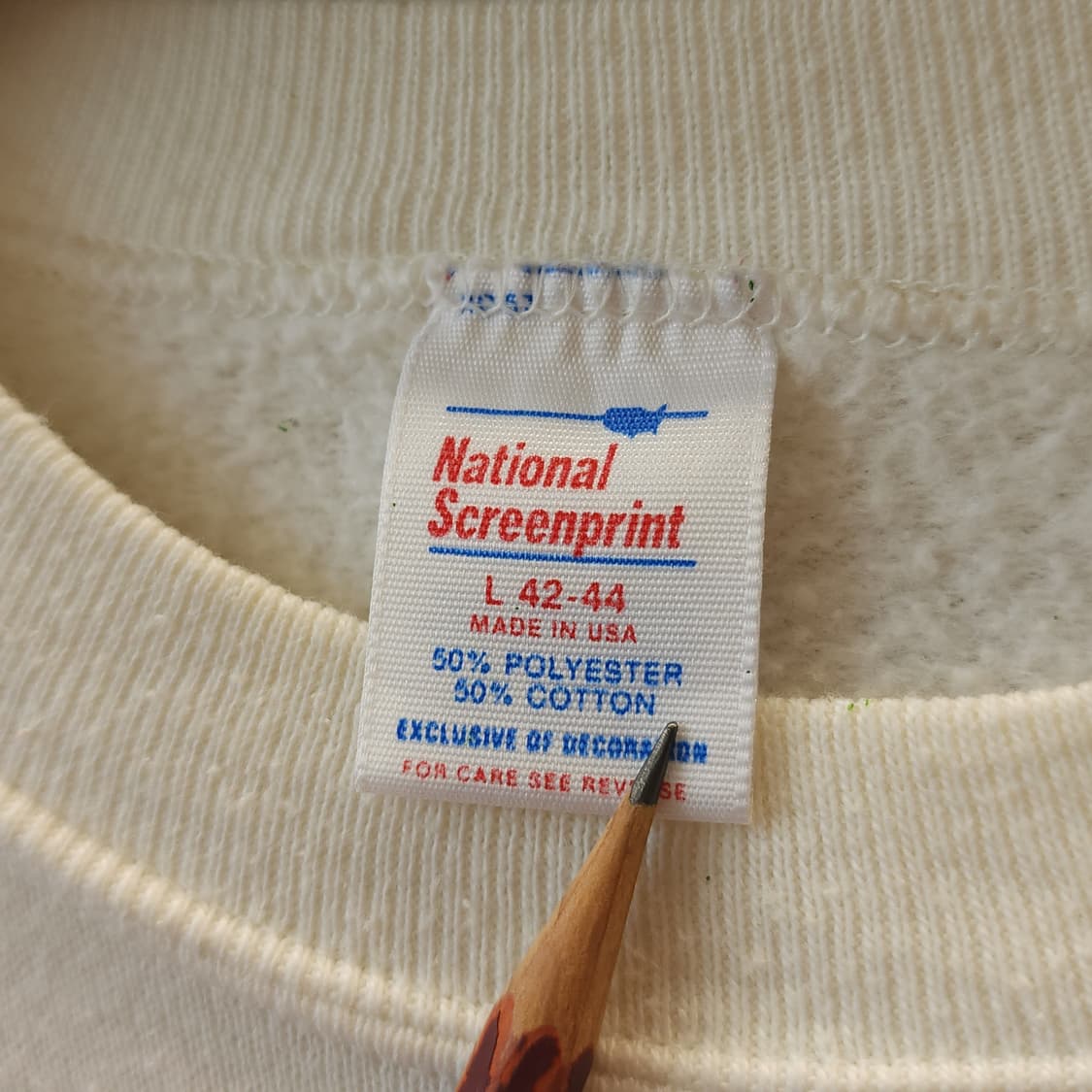 90s 빈티지 스웻셔츠 플레인 스웻셔츠 페인팅 데미지 화이트 L 상품이미지5