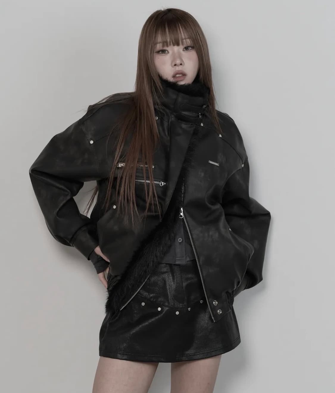 에트오소메 피그먼트 무스탕 퍼 점퍼 (블랙) 상품이미지1