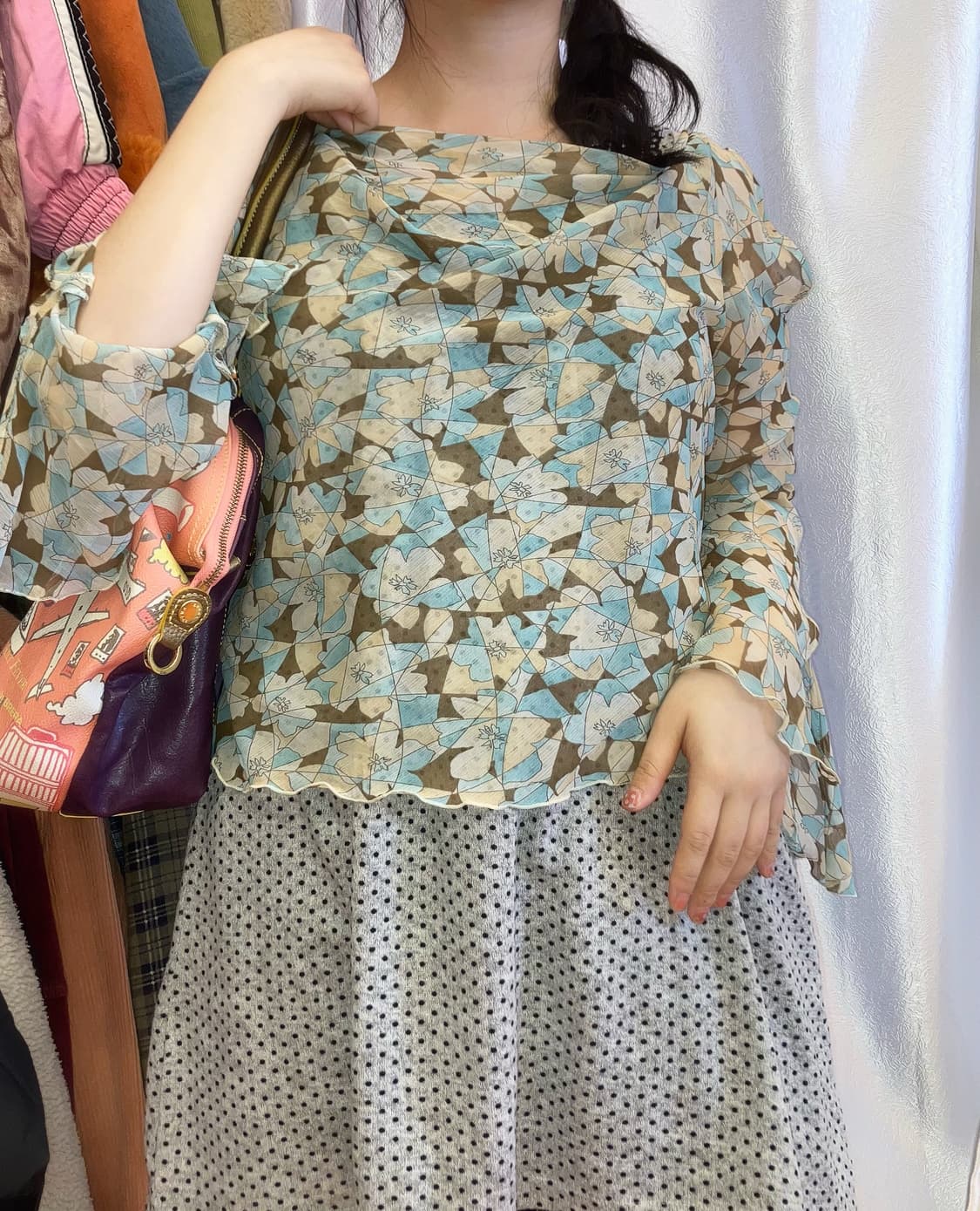 jpn 소라 플라워 시스루 트임 블라우스 상품이미지1