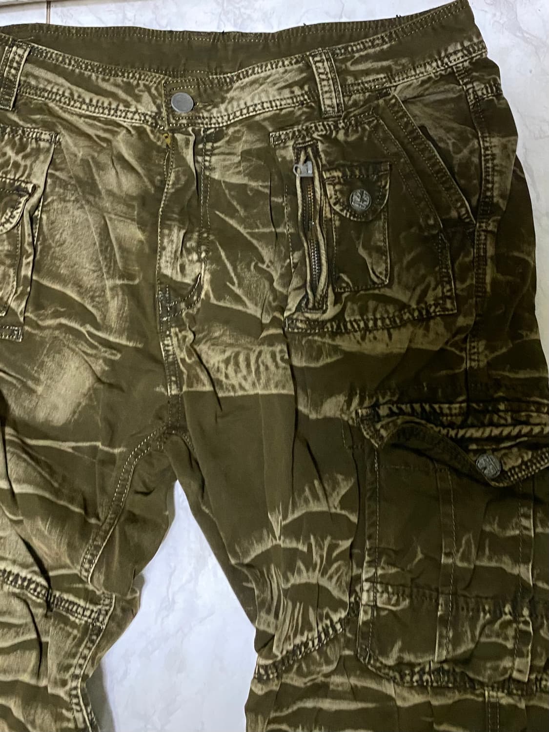 빈티지 워싱 카고 바지 올리브 허리 36인치 상품이미지2