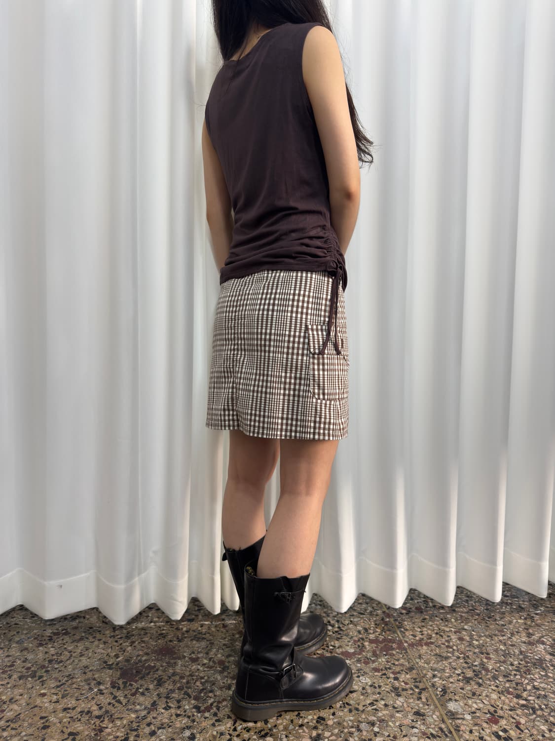 brown cargo check skirt 상품이미지5