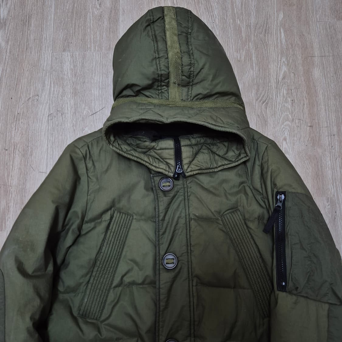 인터메조 카키 모직 덕다운 야상 후드 패딩 점퍼 M(95) 상품이미지2