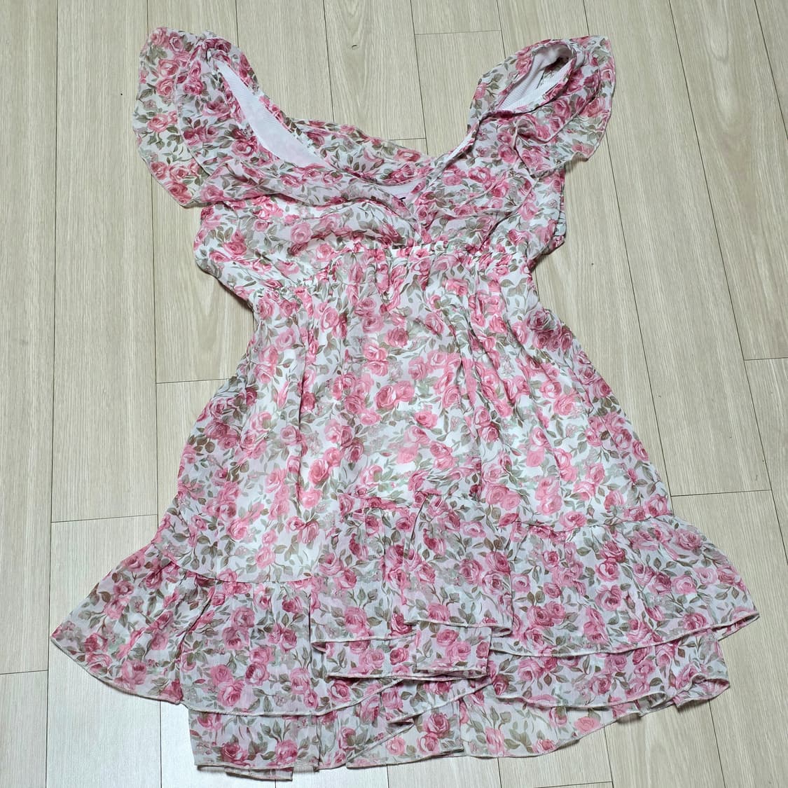 일본빈티지)로즈히메갸루st 로맨틱 v넥 프릴셔링캉캉 리즈리사깔 튜닉원피스 상품이미지4