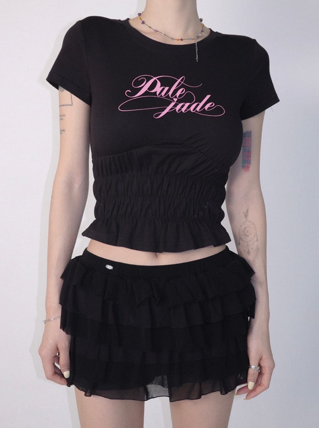 (새상품) 페일제이드 스모크 셔링 핑크 로고 티 블랙 S 상품이미지7