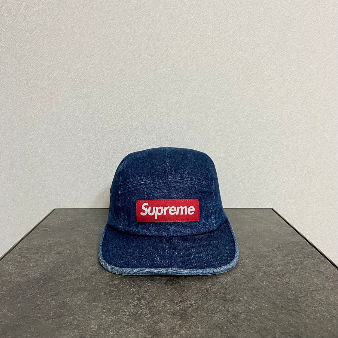 (OS) 슈프림 박스로고 캠프캡 모자 워시드 데님 레더 스트랩 상품이미지1