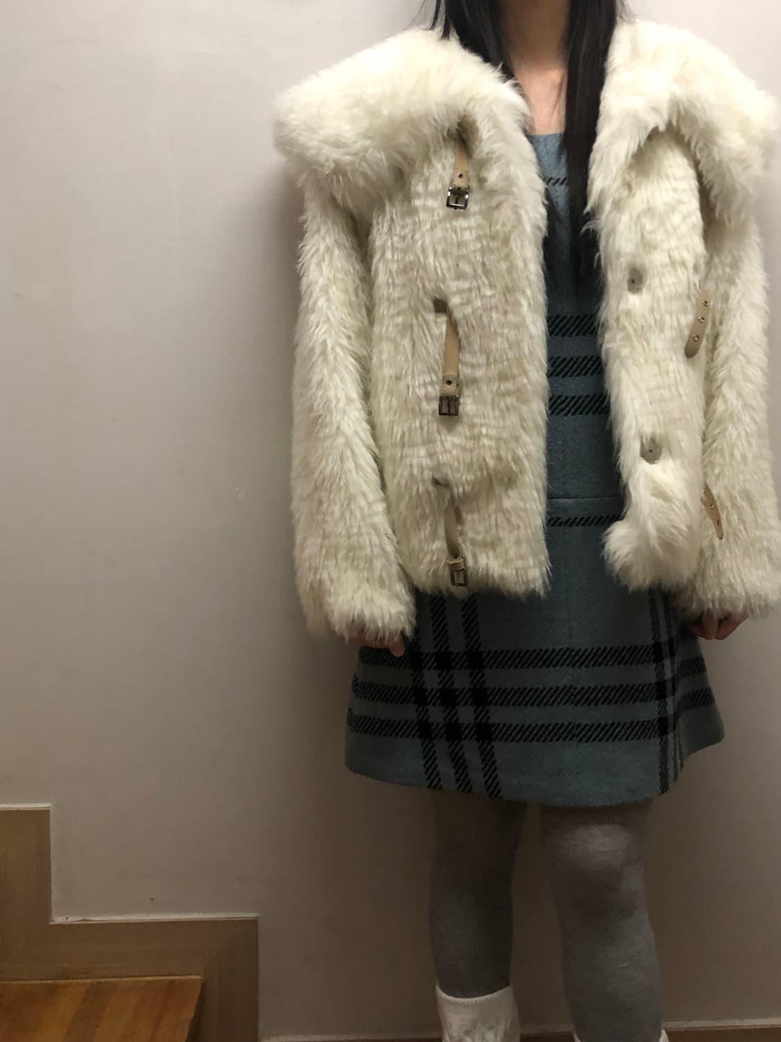 빈티지 화이트 벨티드 에코 퍼자켓 상품이미지7