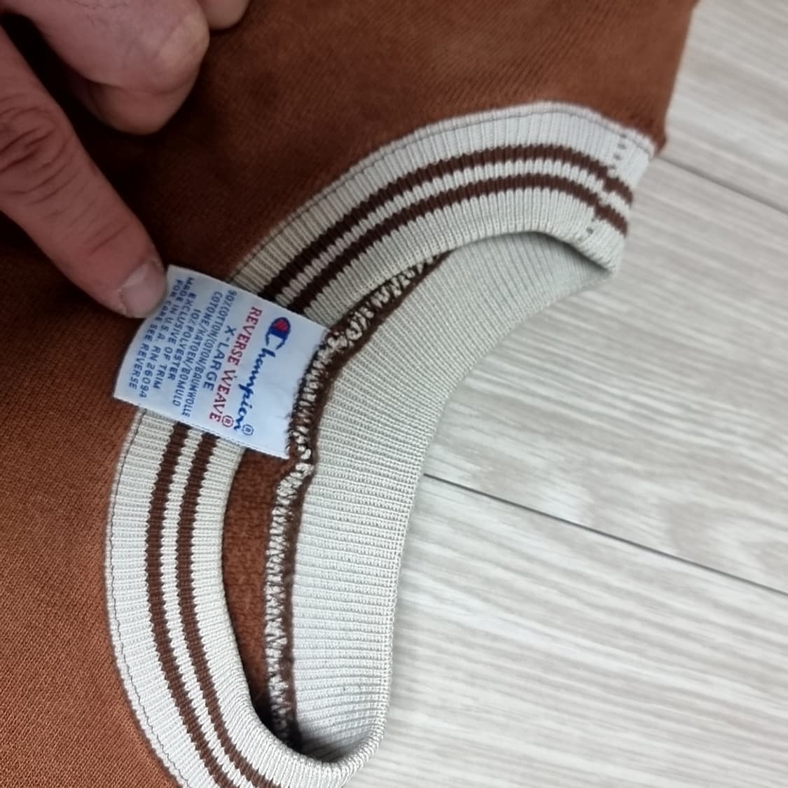 빈티지 usa메이드 챔피온 브라운 리브드 스웨트셔츠(xl) 상품이미지4