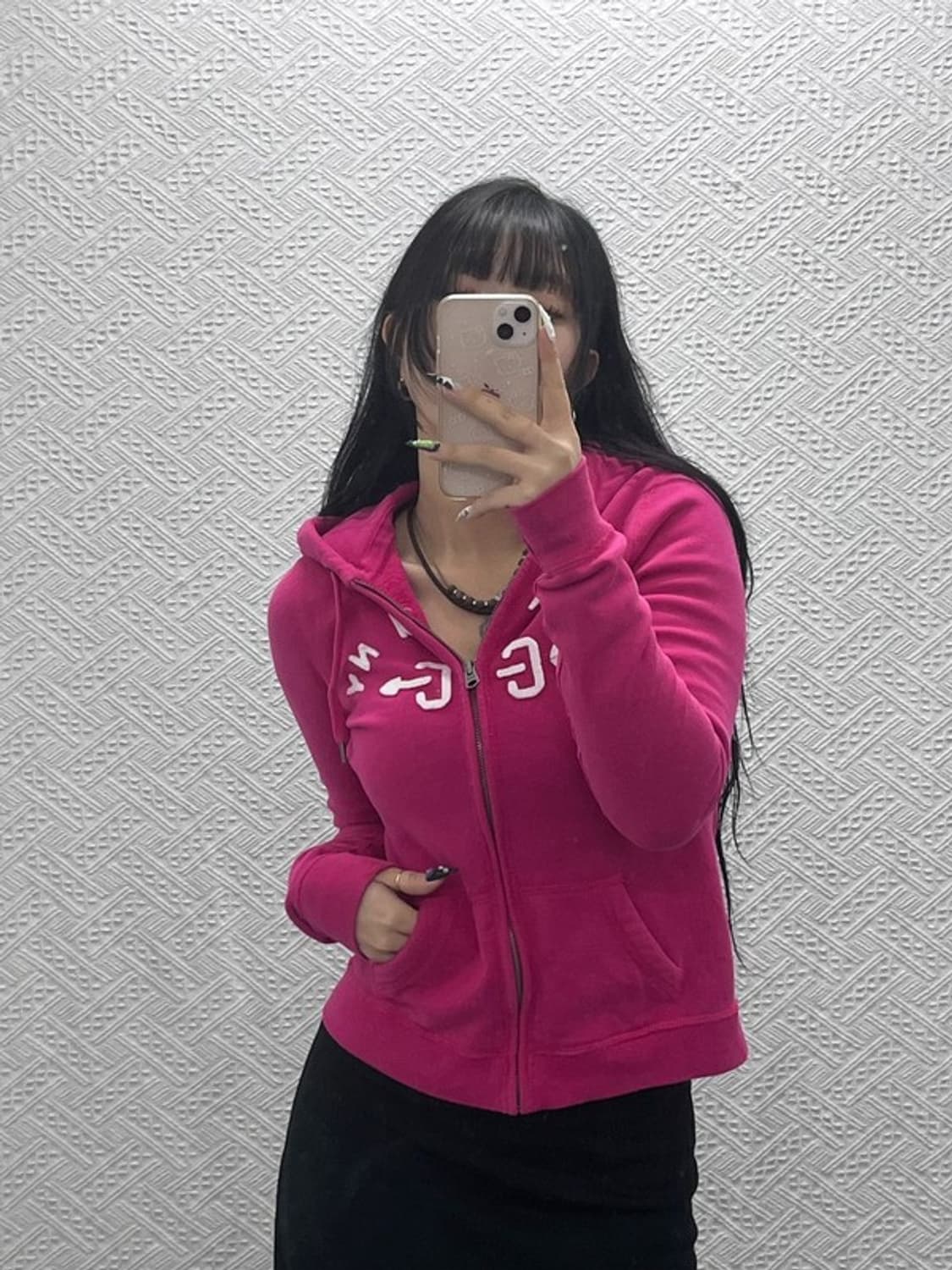 아베크롬비 Y2K 갸루 00's  핫핑크 기모 후드집업 S C08814 상품이미지1