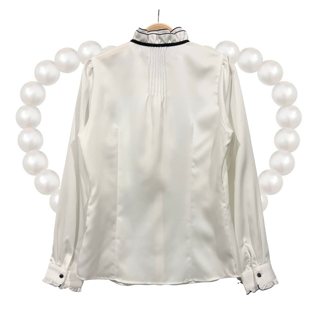 일본 빈티지 블랙 파이핑 라인 프릴 블라우스 로판 공겜여주 일브 상품이미지4