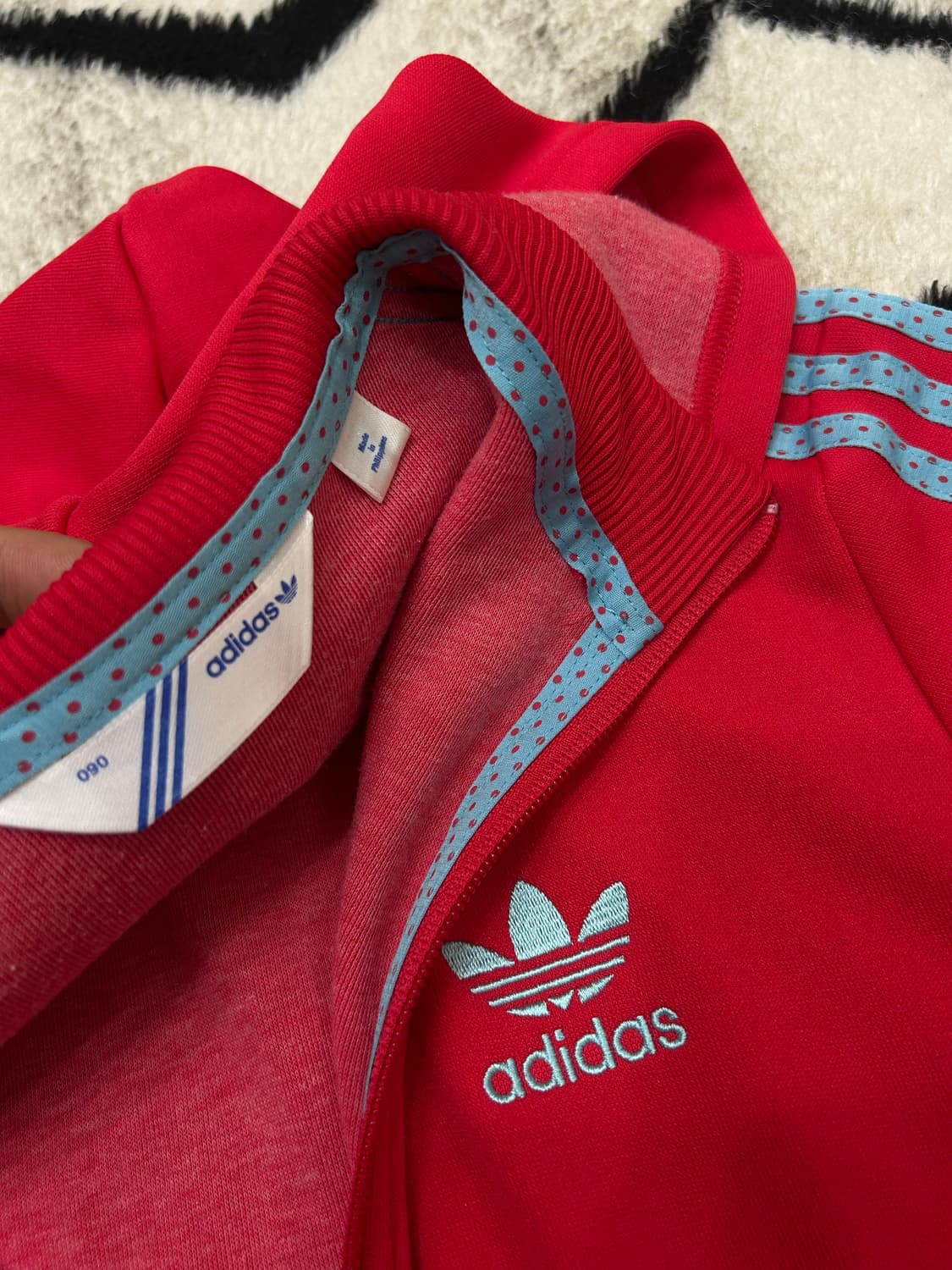 [S]아디다스 도트 삼선 후드져지/핑크블루 상품이미지5