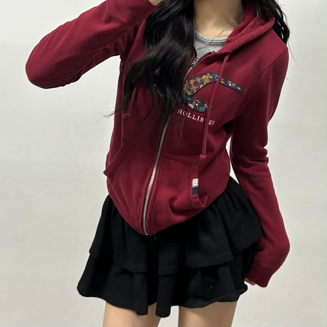 홀리스터 버건디 y2k 여리핏 걸즈 스웻 후드집업 희귀져지(M) 상품이미지1