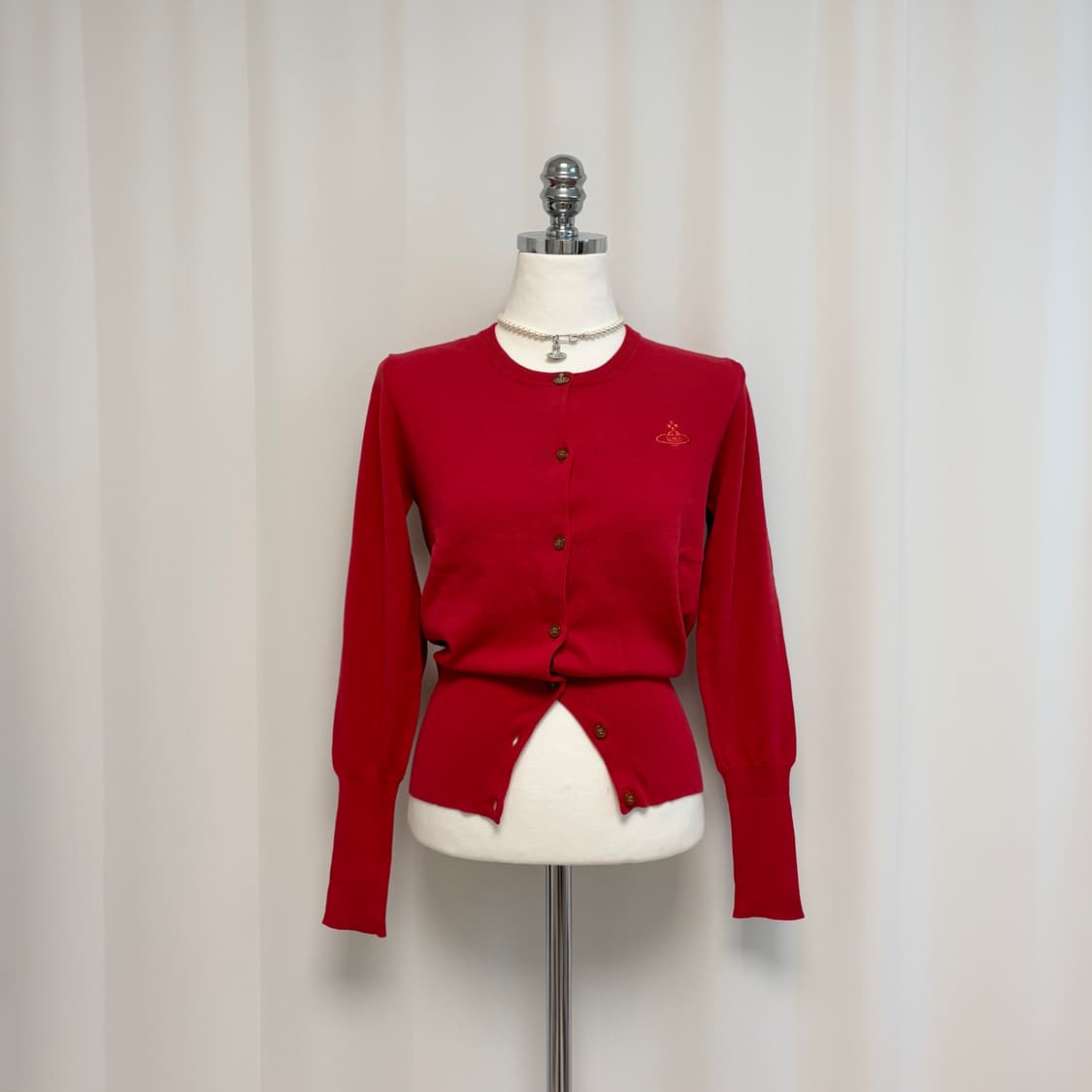 비비안웨스트우드 슬림핏 코튼 가디건-레드 상품이미지1