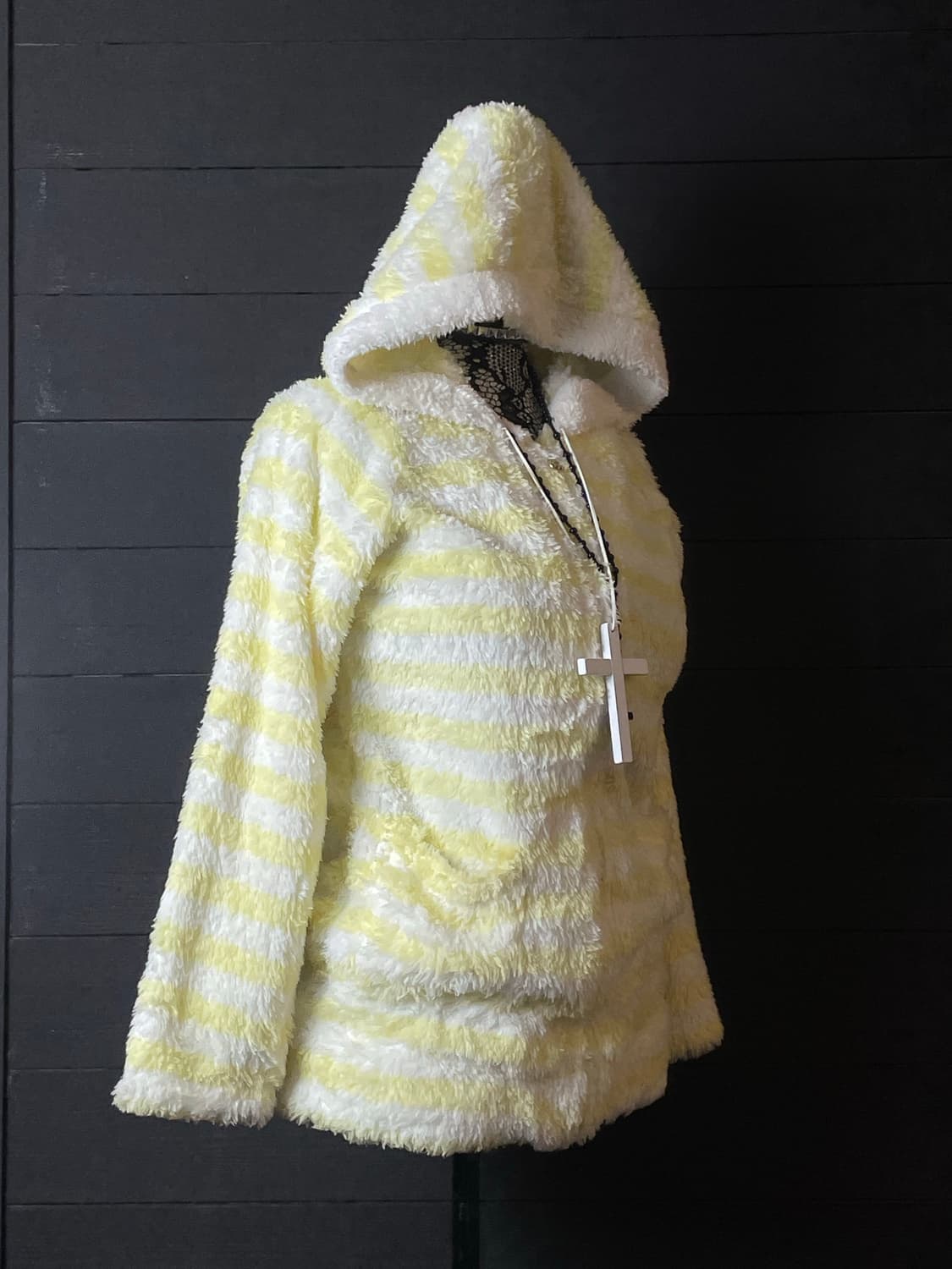 SUGARDOLL 슈가돌 레몬 옐로우 스트라이프 줄무늬 퍼 후드집업 상품이미지2