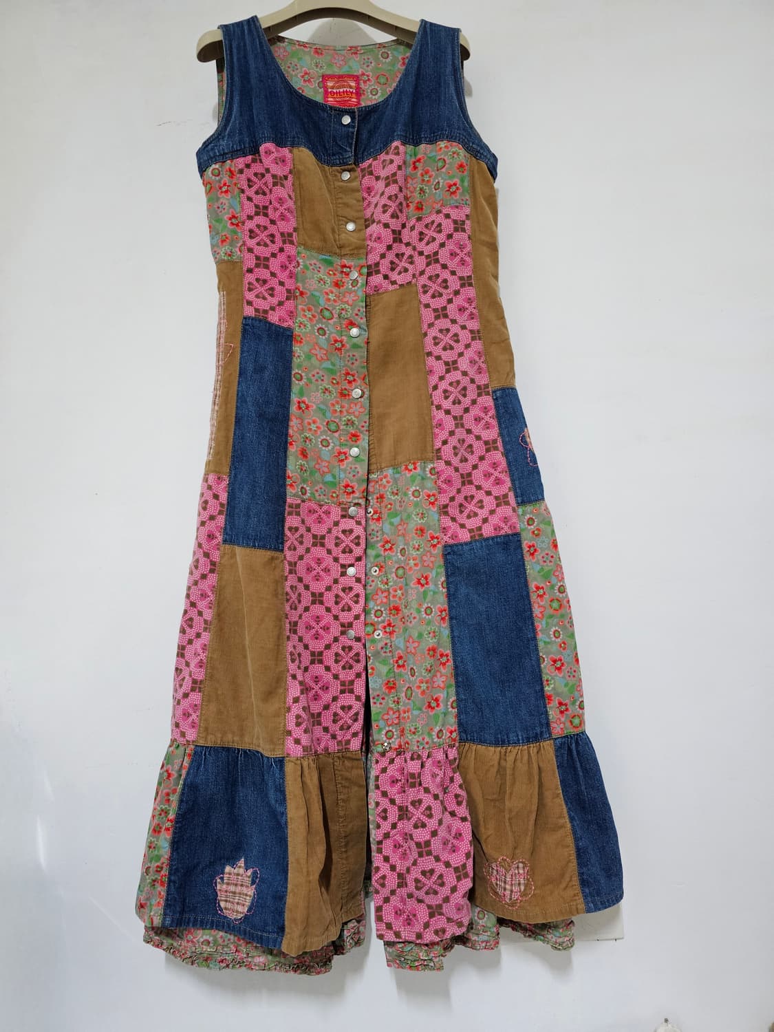 오일릴리 데님  코듀로이 패치워크  풀버튼  롱 원피스  55반-66 상품이미지1