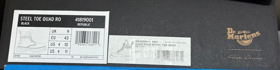닥터마틴 x 릭 오웬스 스틸 토 280 uk9 상품이미지2