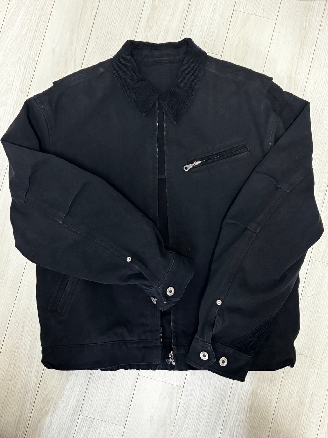 쿠어 오버 다잉 페이디드 데미지 워크 자켓 (워시드블랙) 상품이미지1