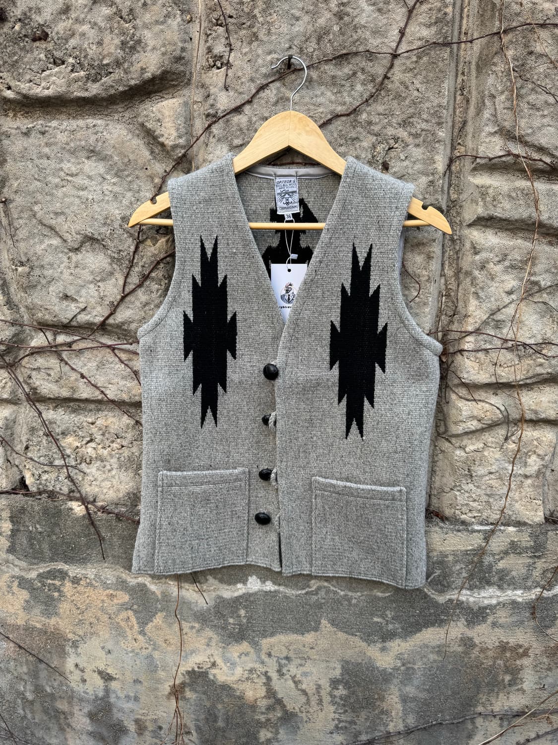 90s 오르테가 빈티지 핸드 우븐 울 썬더버드 별주 치마요 베스트 조끼 상품이미지2