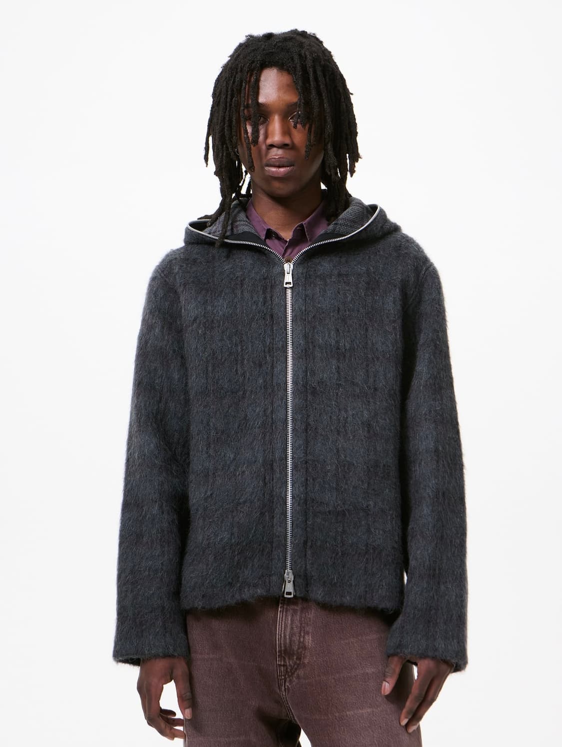 [46,48,50,52]아워레가시26ss체크 헤어리 풀 후드집업/그레이 상품이미지1