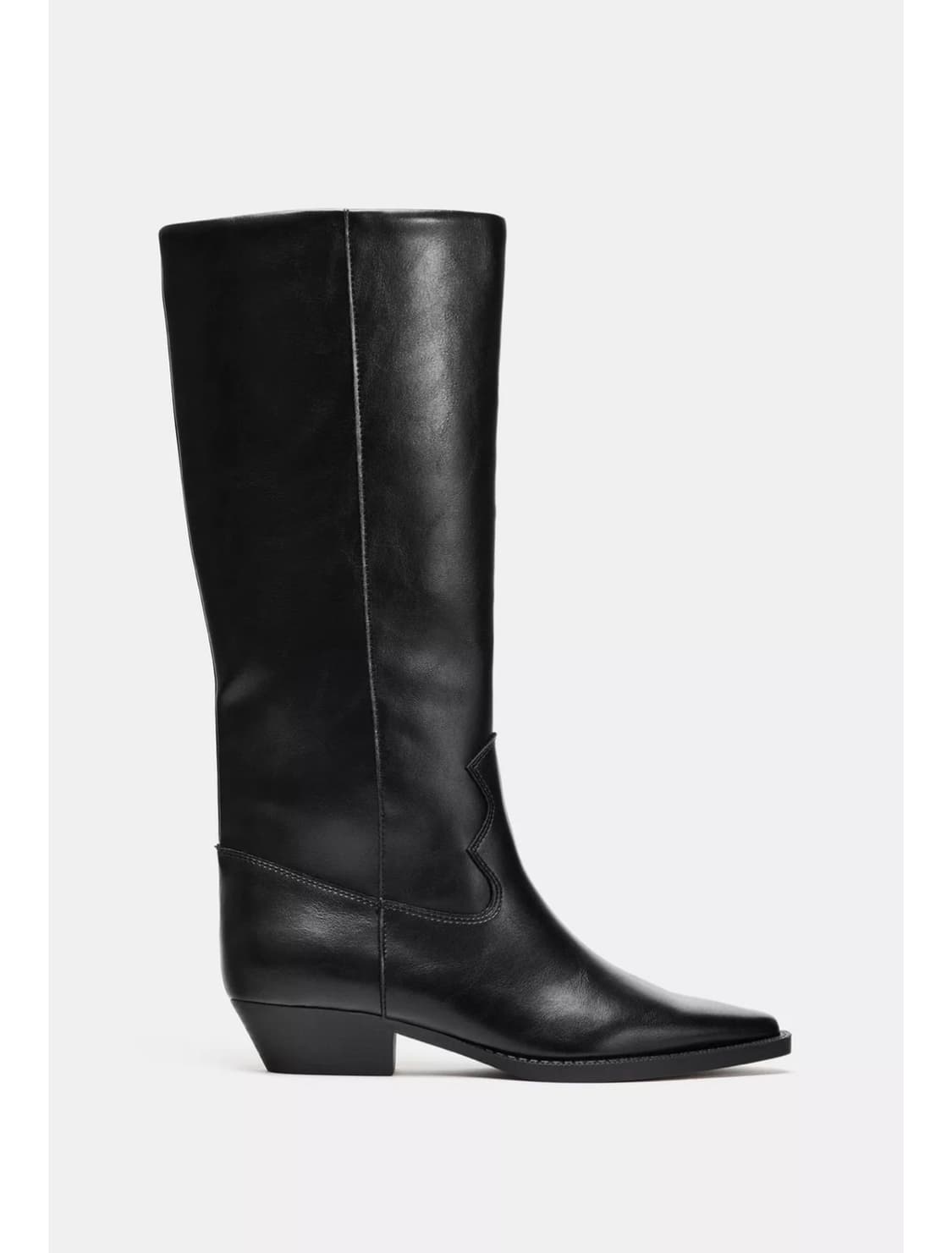 Zara 자라 블랙 포인티드 토 롱 카우보이 플랫 웨스턴 부츠 상품이미지5