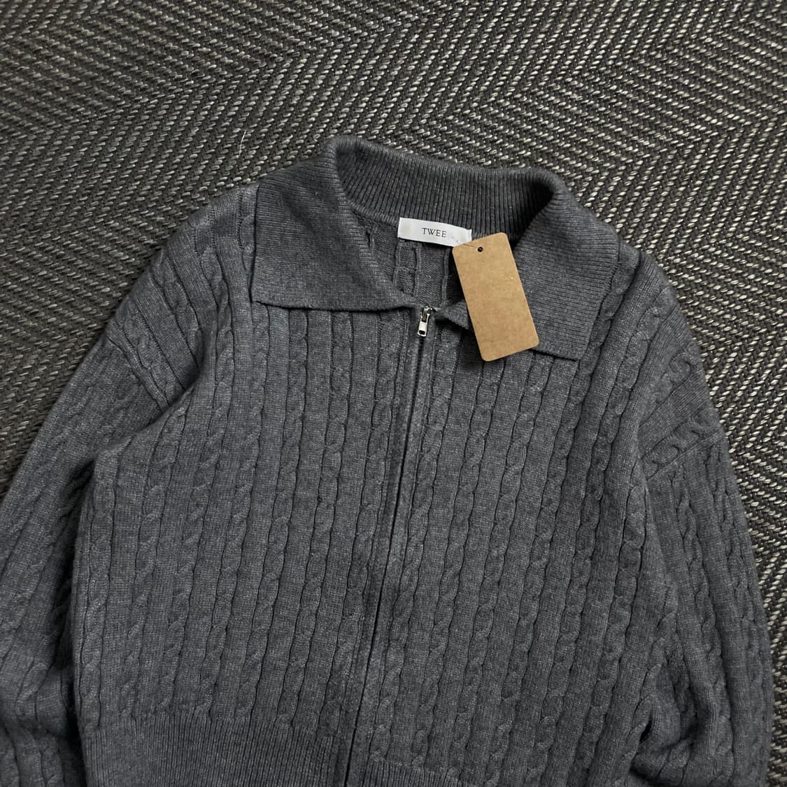 TWEE 빈티지 꽈배기 니트 집업 그레이y 4539 상품이미지4