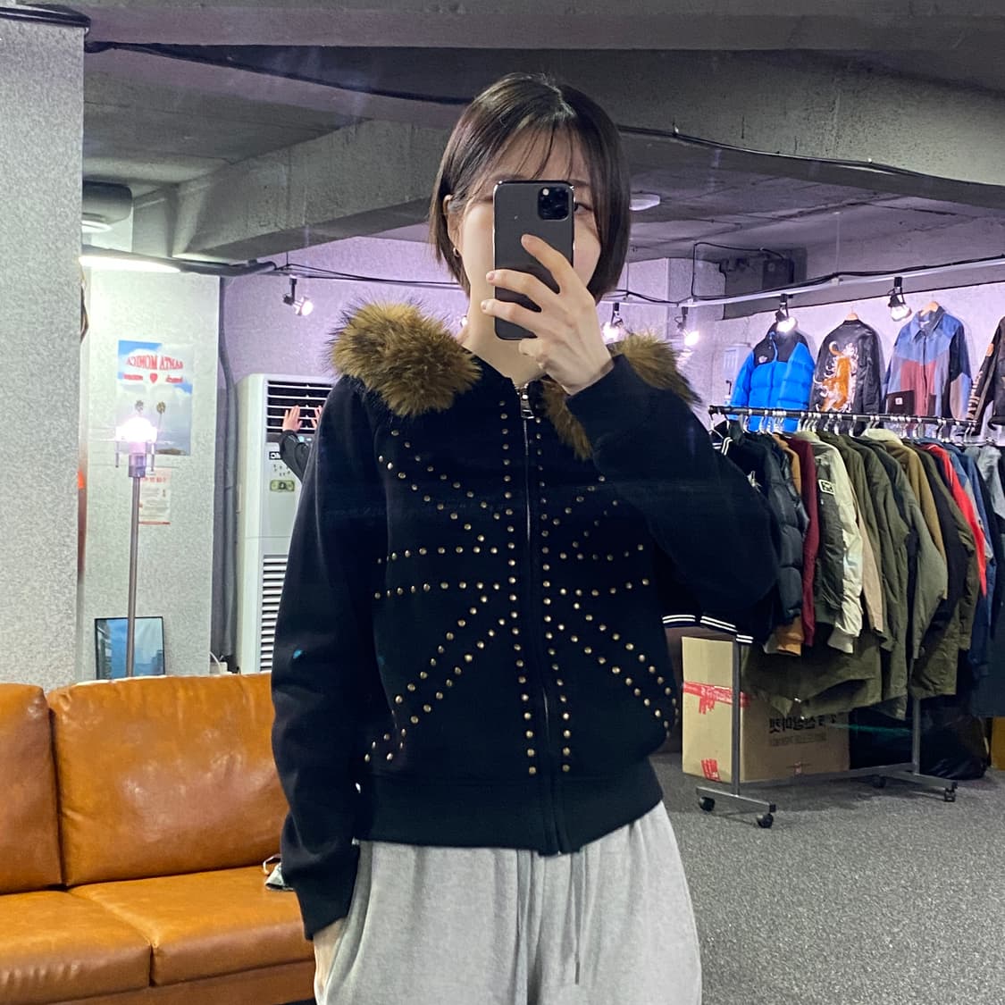 빈티지 UK 리벳 블랙 후드집업 B4041 상품이미지1