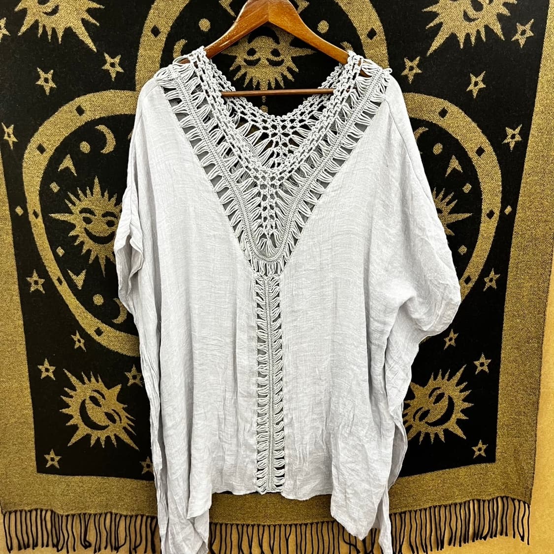 빈티지 히피 페어리 언발 크로셰 뜨개 반팔 레이어드 티 K0117 상품이미지2