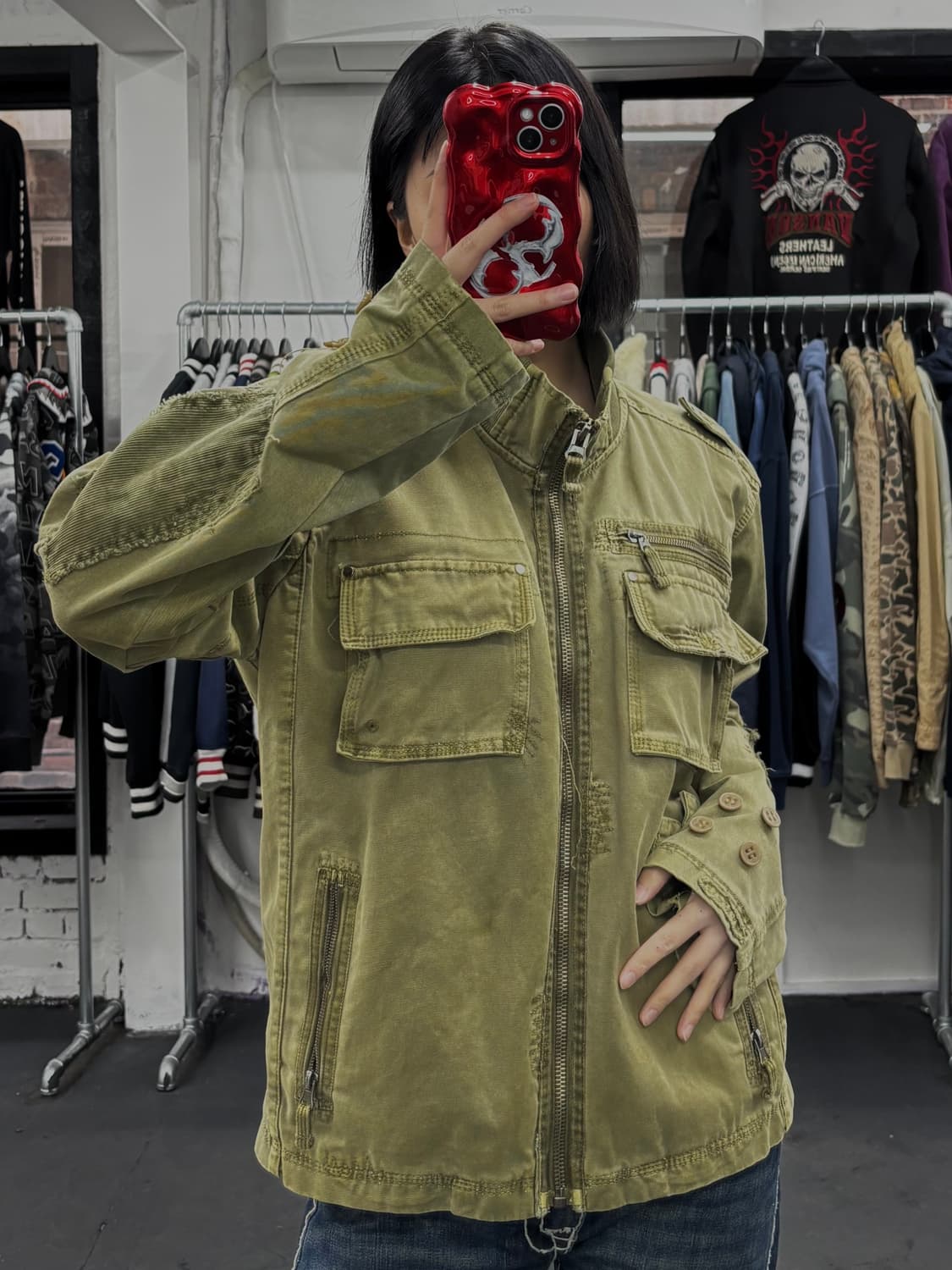 VTG 하이넥 카키 코튼 자켓 상품이미지4