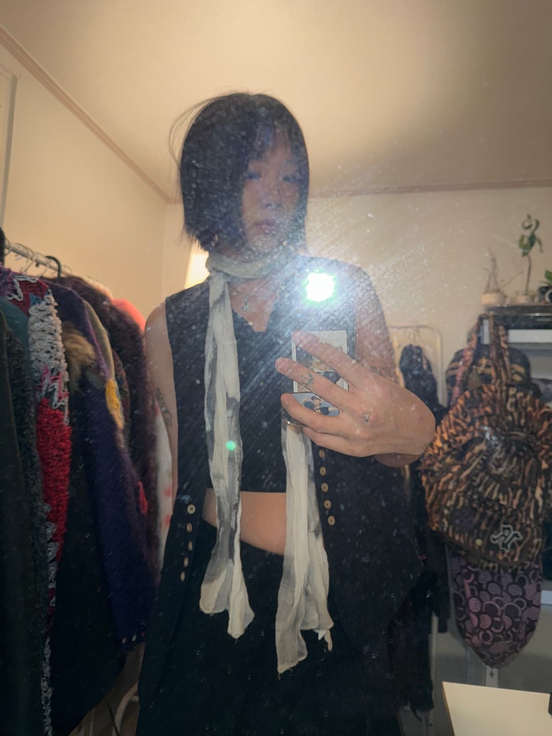 VTG black mold scarf 플리츠 나염 스카프 상품이미지1