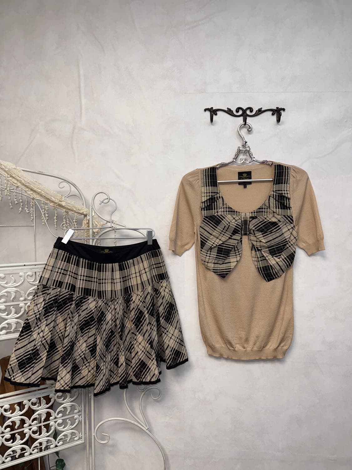 O’2nd beige check ribbon point half knit 상품이미지5