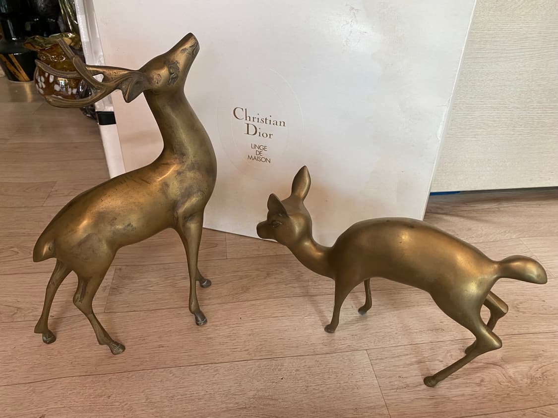 황동 브론즈 사슴 부부 장식품 골동품 상품이미지1