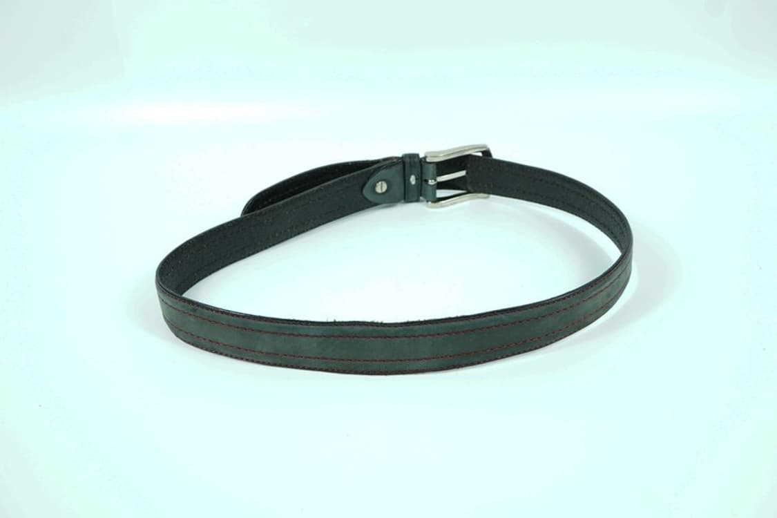 유니크 레드 스티치 포인트 다크그린 레더 벨트 상품이미지3