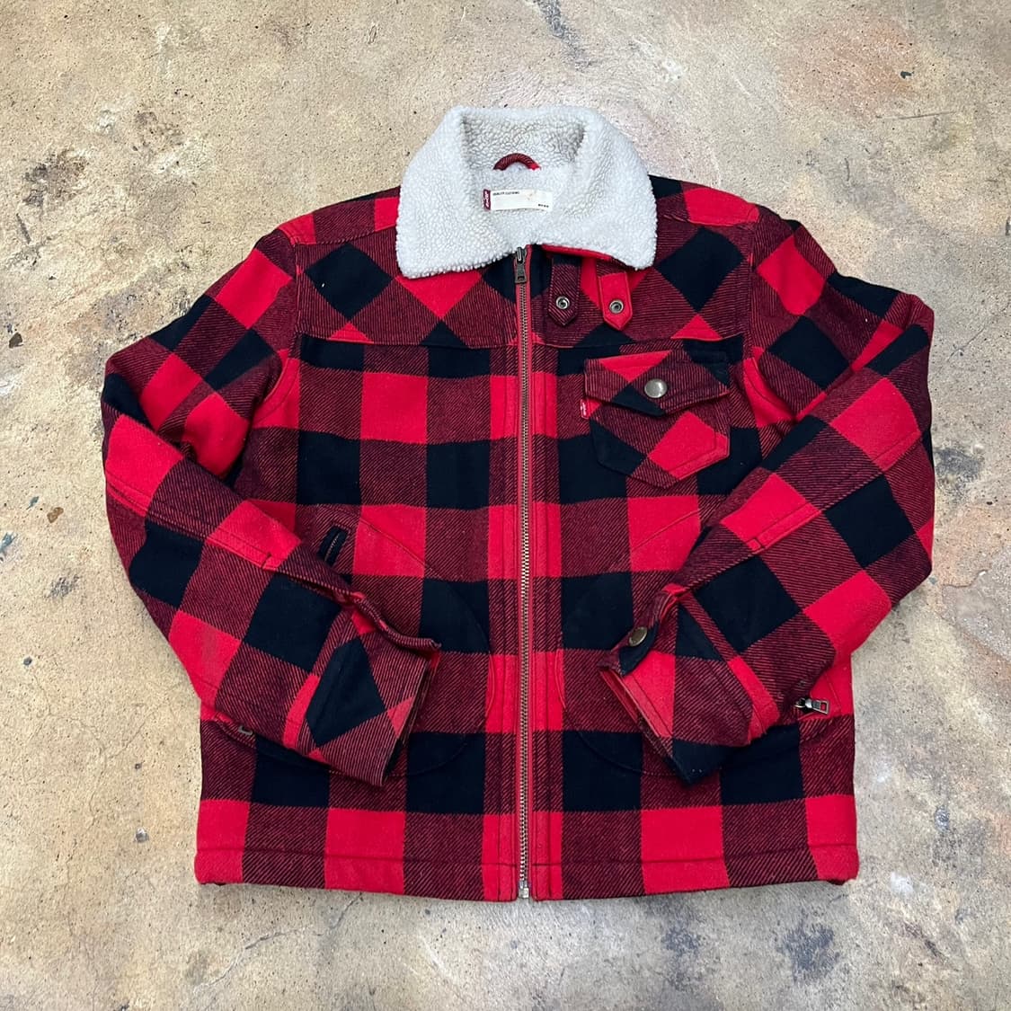 [정품/M] 리바이스 레드 블랙 체크 쉐르파 자켓 b19 상품이미지2